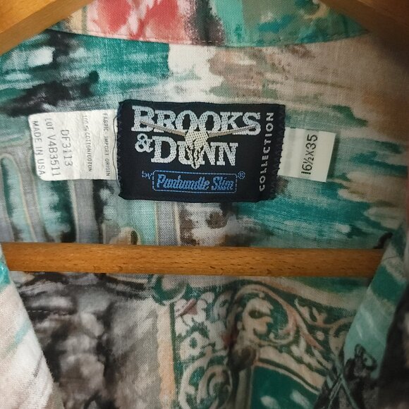 Vtg Brooks Dunn Western Shirt Men's 16 1/2x35 Multicolor Print Panhandle Slim - Picture 9 of 10
